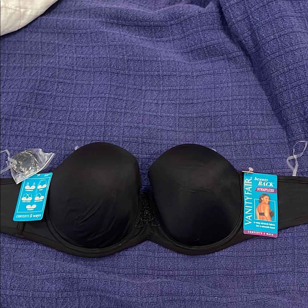 NWT Vanity Fair Black convertible Bra, size 34DD
